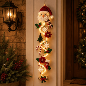 Santa Claus glowing Christmas door hanger with layered holiday accents