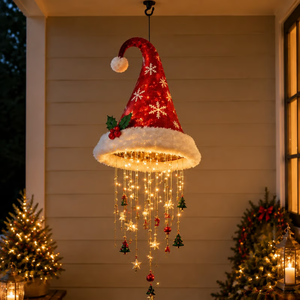 Lighted Santa Hat Hanging Chandelier - Classic Snowflake Santa Hat