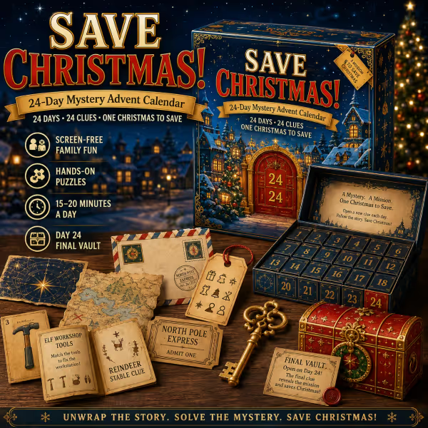 Save Christmas mystery advent calendar with 24 daily clues and puzzles