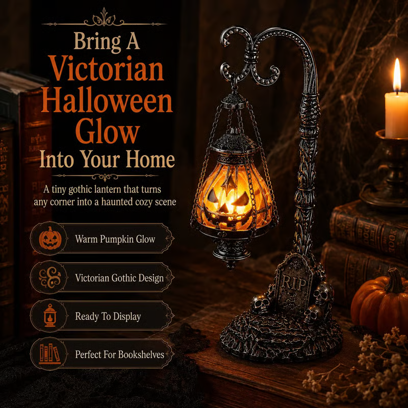 Gothic Pumpkin Lantern Stand - detail view