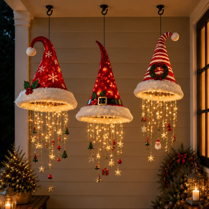 Lighted Santa Hat Hanging Chandelier - detail view