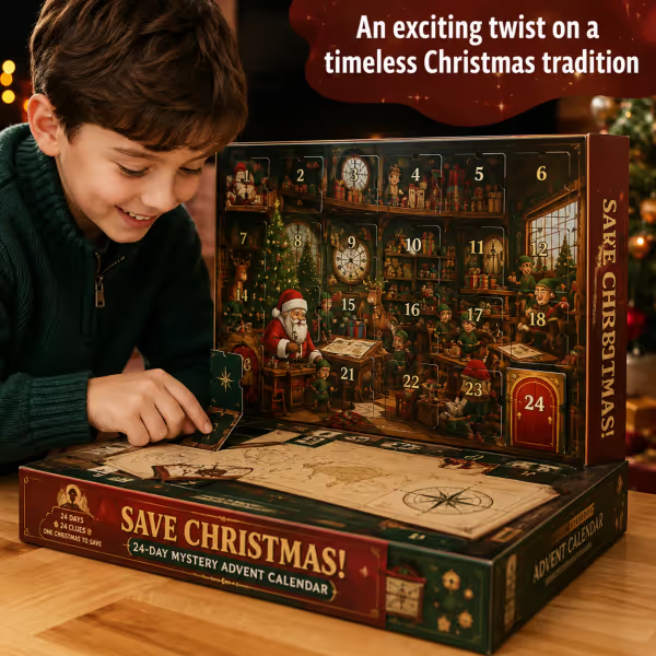 24-day mystery adventure advent calendar shown with its daily compartments