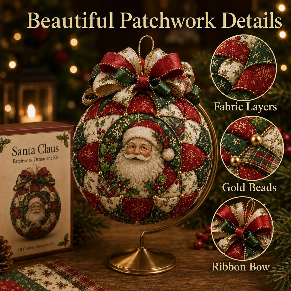 Christmas Patchwork Ornament DIY Kit - detail view