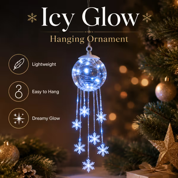 Close-up of the sparkling snowflake design and LED glow