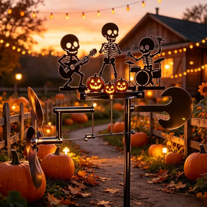 Halloween Skeleton Drummer Wind Spinner - detail view