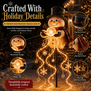 Close-up of the snowman decoration's festive holiday details
