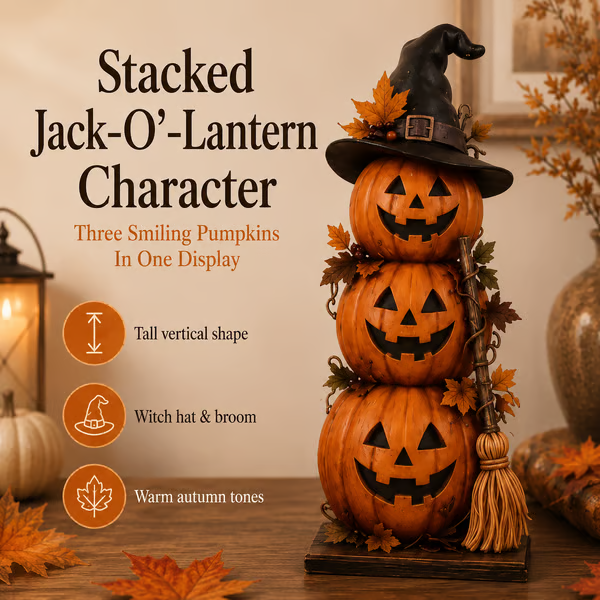 Lighted Halloween Figurine Collection - Stacked Jack-O'-Lanterns