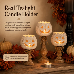 Rustic White Pumpkin Tealight Candle Holders (Set of 3) - detail view