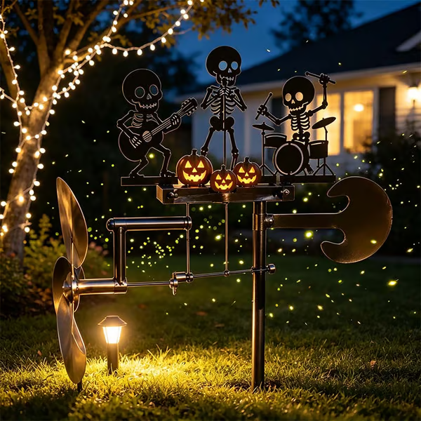Halloween Skeleton Drummer Wind Spinner - detail view