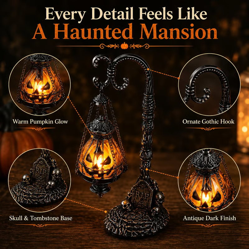 Gothic Pumpkin Lantern Stand - detail view