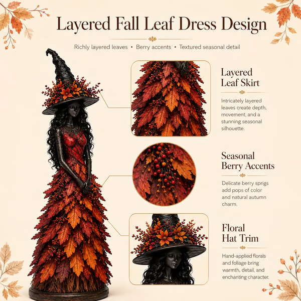 Enchanted Autumn Witch Figurine - detail view