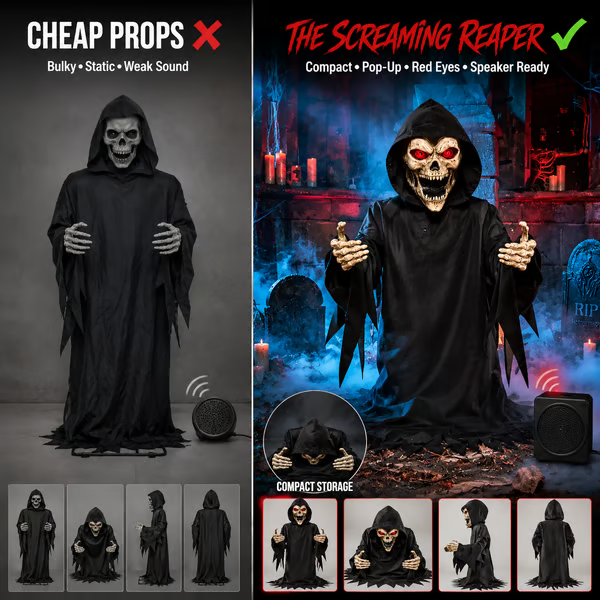 Screaming Reaper Pop-Up Animatronic - detail view