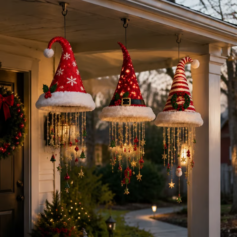 Lighted Santa Hat Hanging Chandelier - detail view