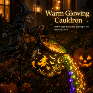 Halloween Witch Cauldron Garden Light - detail view