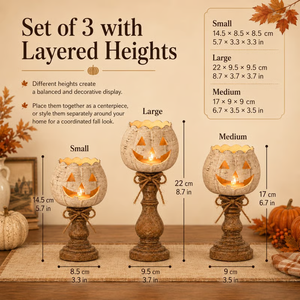 Rustic White Pumpkin Tealight Candle Holders (Set of 3) - detail view