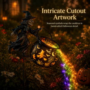 Halloween Witch Cauldron Garden Light - detail view