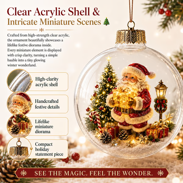 Glowing Christmas Diorama Ornament - detail view
