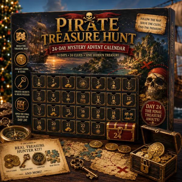 Pirate treasure hunt mystery advent calendar with a map theme