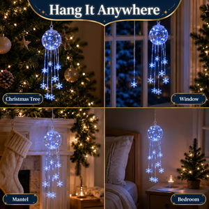 Lightweight snowflake ornament hung from a doorway and window frame