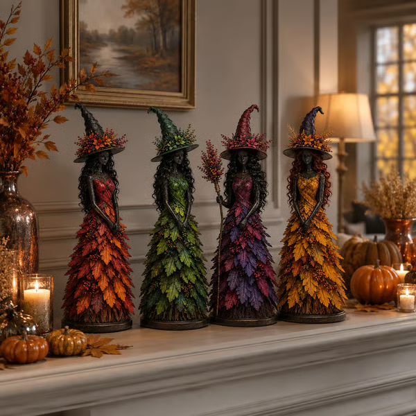 Enchanted Autumn Witch Figurine - All 4 Styles (4-Piece Set)