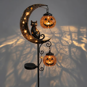 Solar Halloween Black Cat & Pumpkin Moon Garden Stake Light - Style C