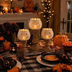 Rustic White Pumpkin Tealight Candle Holders (Set of 3) - detail view