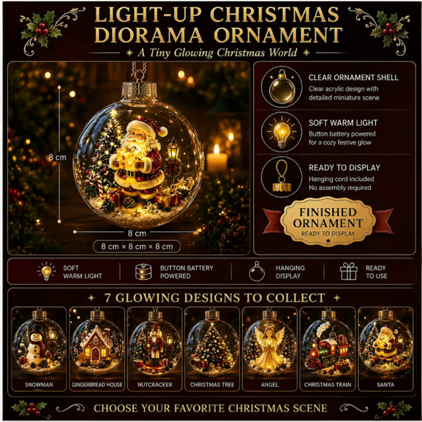 Glowing Christmas Diorama Ornament - Christmas Set (8 Styles), Animal Set (8 Styles), Full Set (16 Styles)