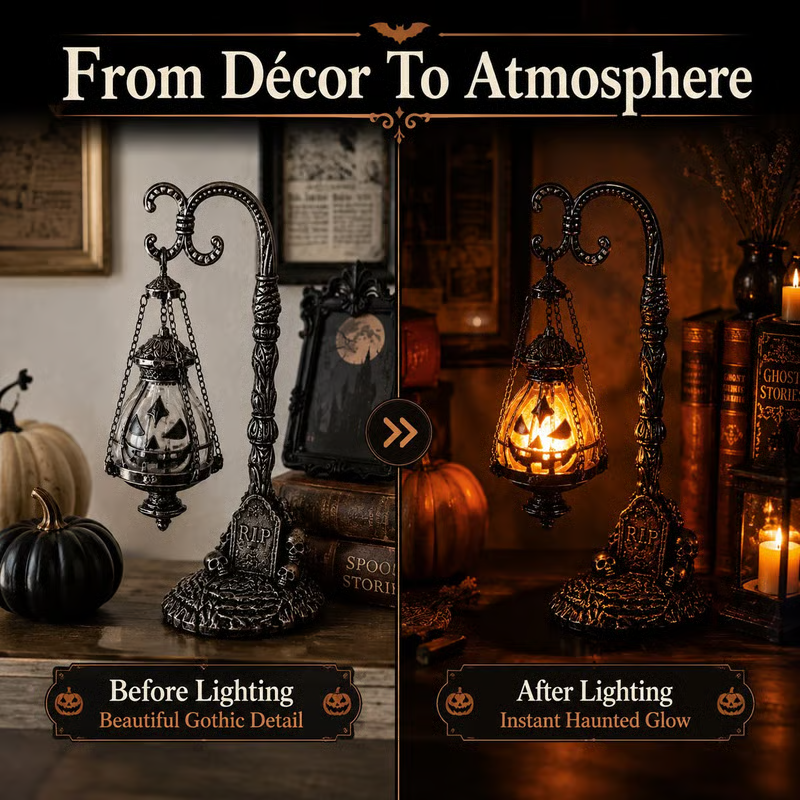 Gothic Pumpkin Lantern Stand - detail view