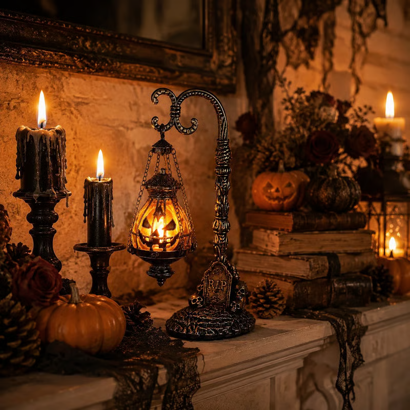 Gothic Pumpkin Lantern Stand - detail view