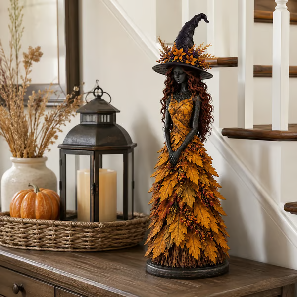 Enchanted Autumn Witch Figurine - Golden Harvest