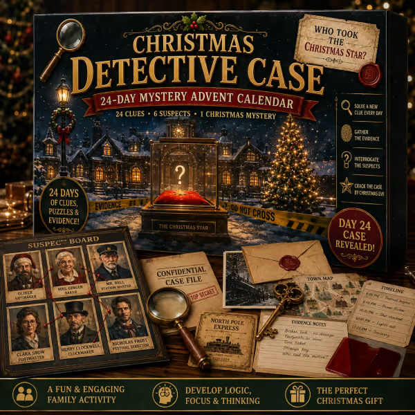 Christmas detective case mystery advent calendar with evidence pieces