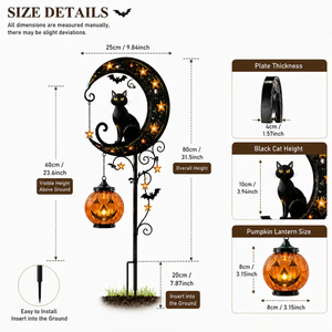 Solar Halloween Black Cat & Pumpkin Moon Garden Stake Light - Style B
