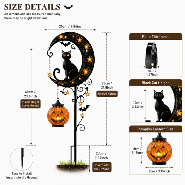 Solar Halloween Black Cat & Pumpkin Moon Garden Stake Light - Style B