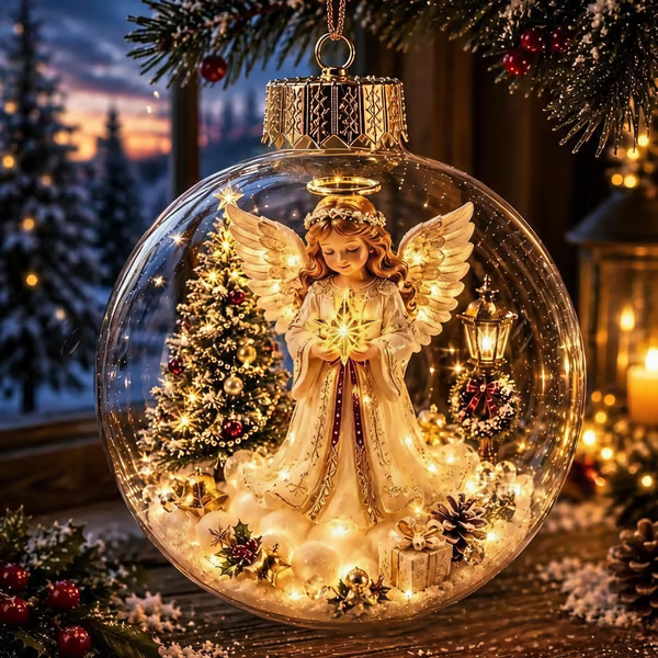 Glowing Christmas Diorama Ornament - Angel