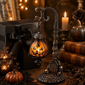 Gothic Pumpkin Lantern Stand - detail view