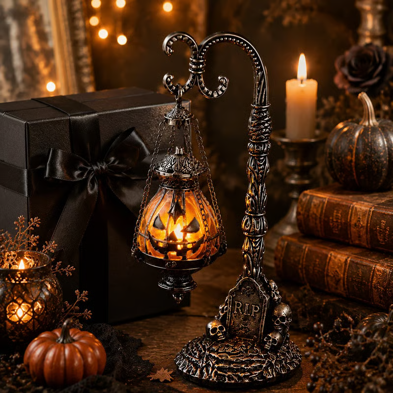 Gothic Pumpkin Lantern Stand - detail view