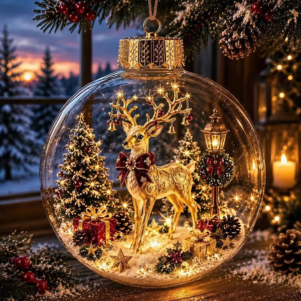 Glowing Christmas Diorama Ornament - Reindeer