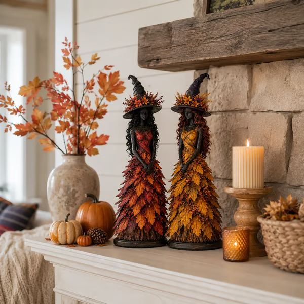 Enchanted Autumn Witch Figurine - detail view
