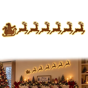 Santa and reindeer lighted Christmas wall decoration