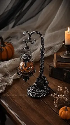 Gothic Pumpkin Lantern Stand - detail view