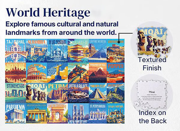World Heritage landmarks artwork with textured finish and back index