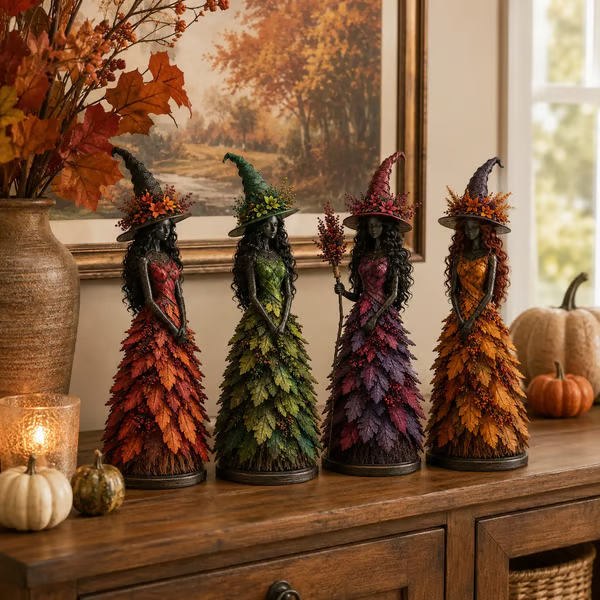 Enchanted Autumn Witch Figurine - detail view