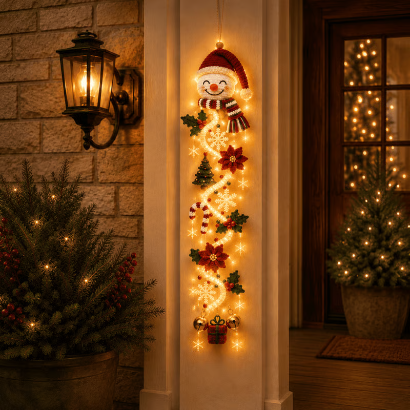 Slim vertical Christmas door hanger hanging beside the door
