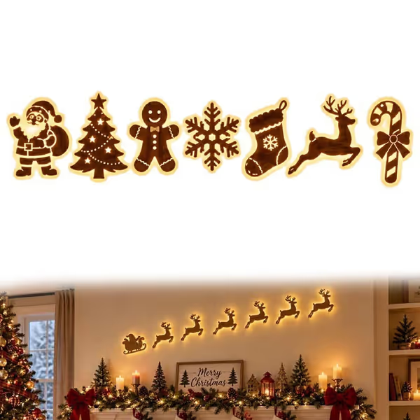 Complete set of seven lighted Christmas wall decorations