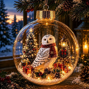 Glowing Christmas Diorama Ornament - Owl