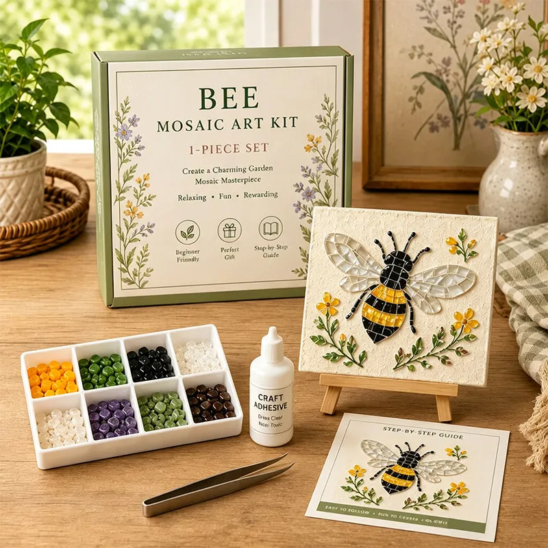 Bee mosaic art kit with a charming garden mosaic design