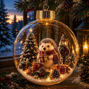 Glowing Christmas Diorama Ornament - Hedgehog
