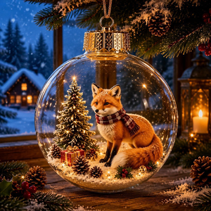 Glowing Christmas Diorama Ornament - Fox