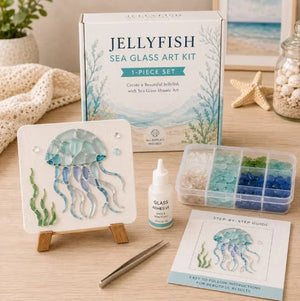 Jellyfish sea glass art kit with a coastal mosaic design