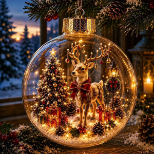 Glowing Christmas Diorama Ornament - Elk
